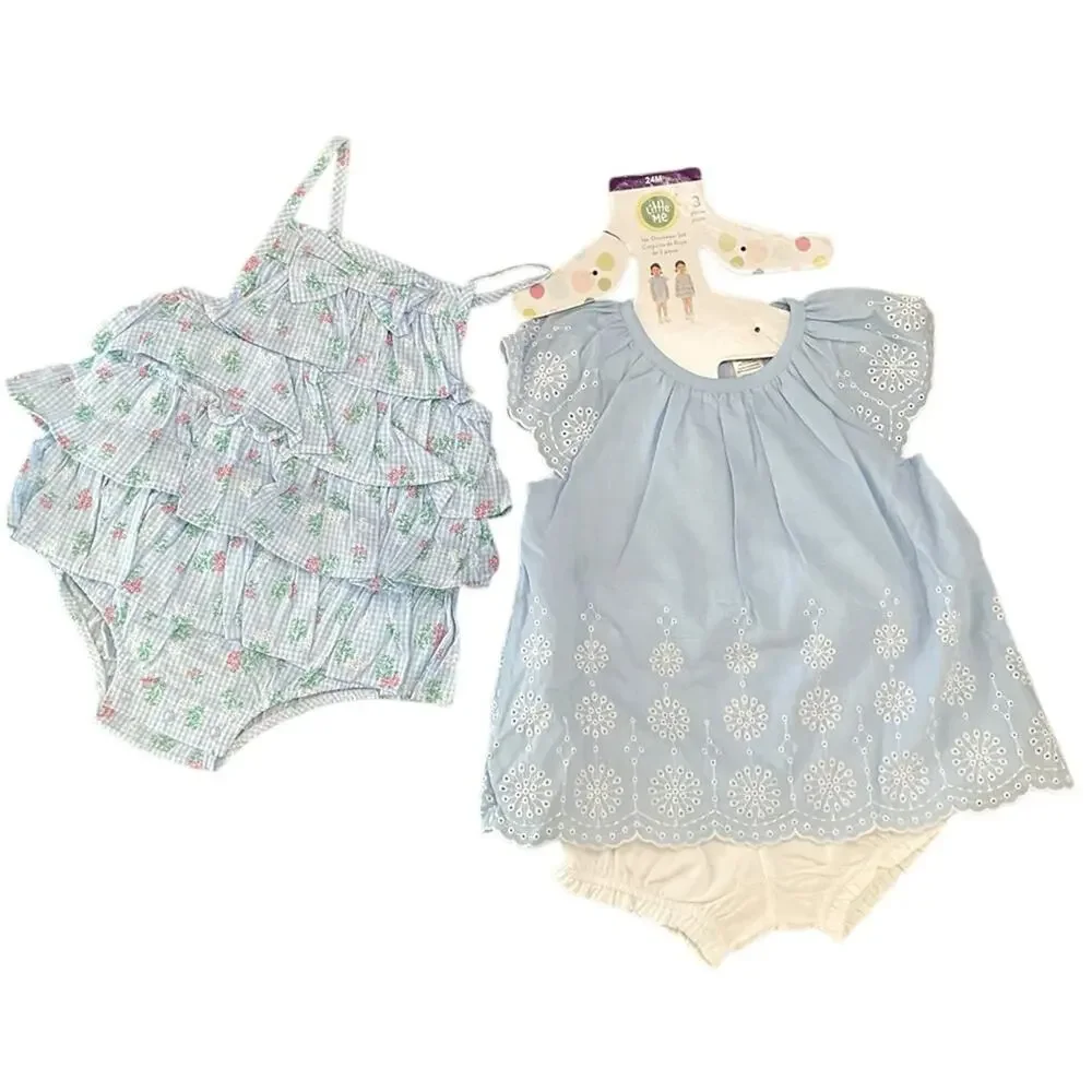 Little Me Girl’s Blue and White Eyelet Dress Outfit Set Size 24 Month’s NWT
